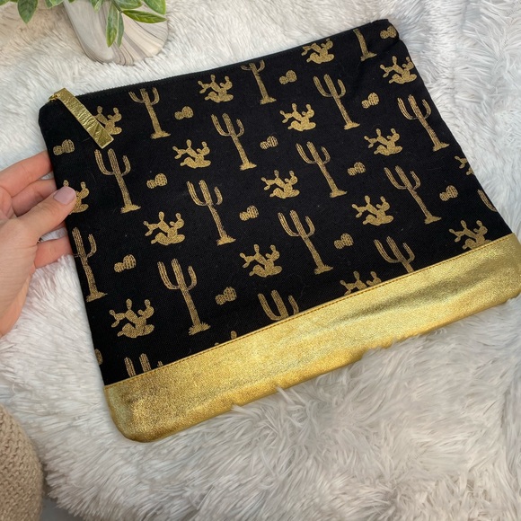 Aloha Black Large Canvas Cactus Cosmetic Makeup Bag - Picture 2 of 10